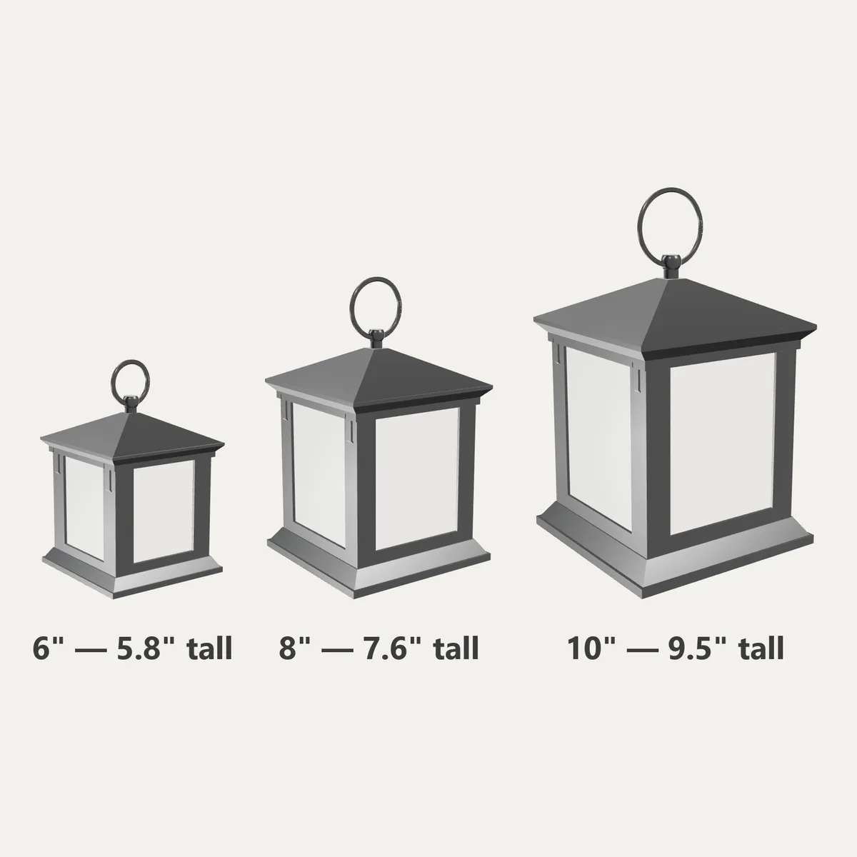 The 6, 8 and 10 inch lanterns side by side