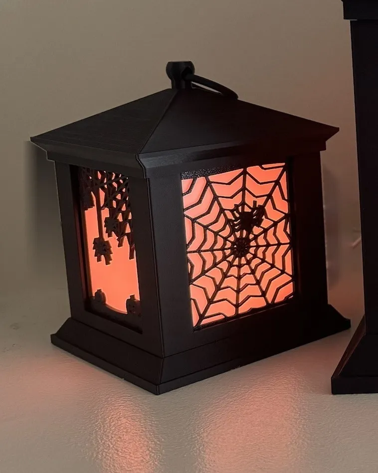 6 inch lantern with a spider web scene